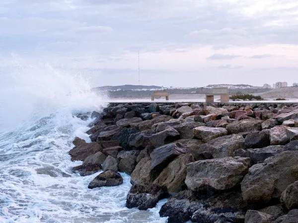 Waves Crashing Rocky Shore Guardamar Del Segura Spain — Stock Photo, Image