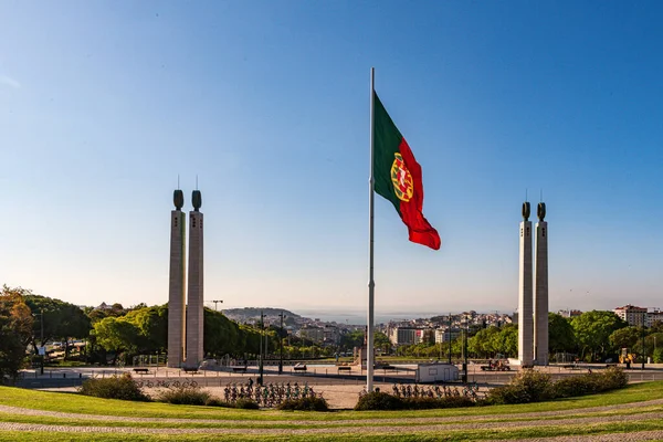 Bandera Portuguesa Ondeando Parque Eduardo Vii Parte Superior Avenida Liberdade — Foto de Stock