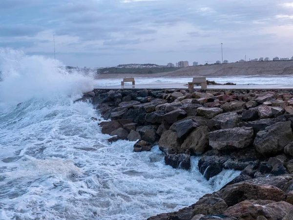 Waves Crashing Rocky Shore Guardamar Del Segura Spain — Stock Photo, Image
