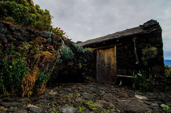Extérieur Maisons Pierre Abandonnée Dans Village Médiéval Hierro Île Espagne — Photo