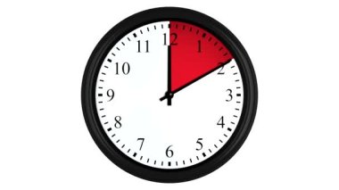 Beyaz bir arka planda izole edilmiş siyah bir saati olan kırmızı renkli bir saat.