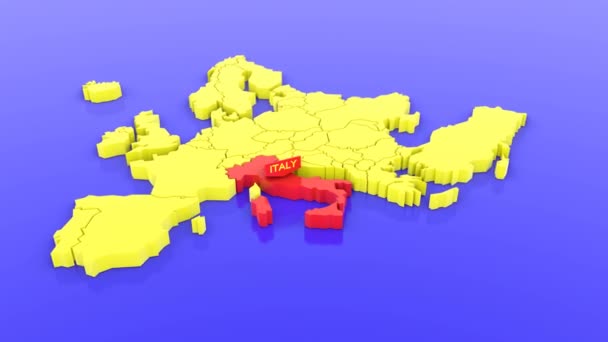 Uma Renderização Mapa Amarelo Europa Vermelho Apontando Para Itália — Vídeo de Stock