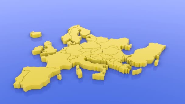 Representación Mapa Amarillo Europa Aislado Sobre Fondo Azul — Vídeos de Stock