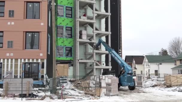 Фотографія Важкого Телескопічного Навантажувача Працює Будівельній Зоні Онтаріо Канада — стокове відео
