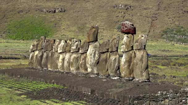 Ahu Tongariki Mit Moai Hanga Roa — стоковое видео