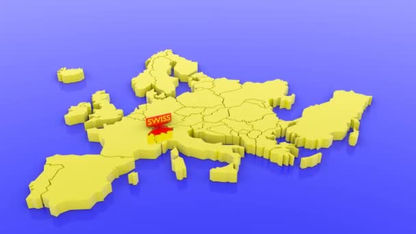 Representación Mapa Amarillo Europa Rojo Señalando Suiza — Vídeos de Stock