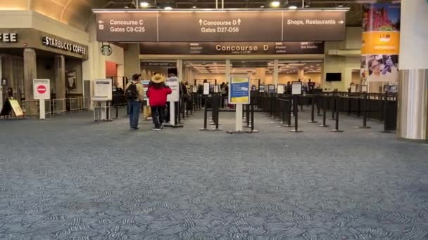 Uma Visão Dos Passageiros Alinhados Posto Controle Tsa Aeroporto Internacional — Vídeo de Stock