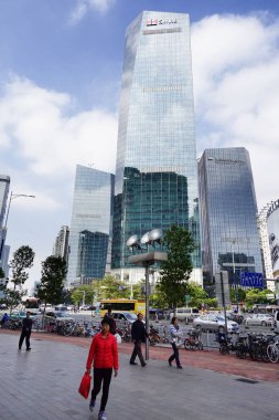 Çin 'deki Guangzhou sokaklarının dikey görüntüsü.