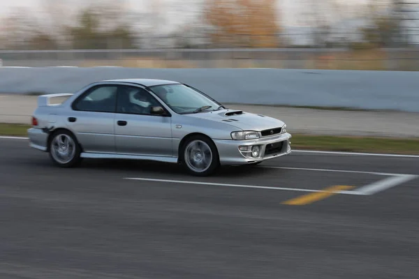 Moderner Japanischer Sportwagen Awd Auf Der Rennstrecke Subaru Impreza — Stockfoto