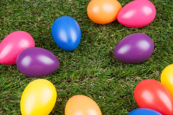 Artificial Colored Eggs Grass Easter Concept — Stock Photo, Image