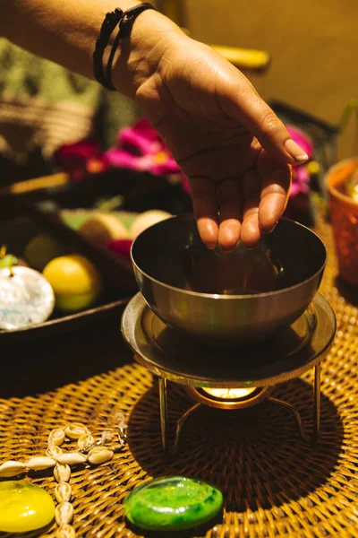 Female Making Massage Oil — Stock Photo, Image