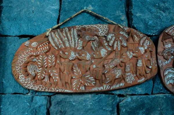 Relieve Antiguo Madera Tallada Bas Arte Polinesio — Foto de Stock