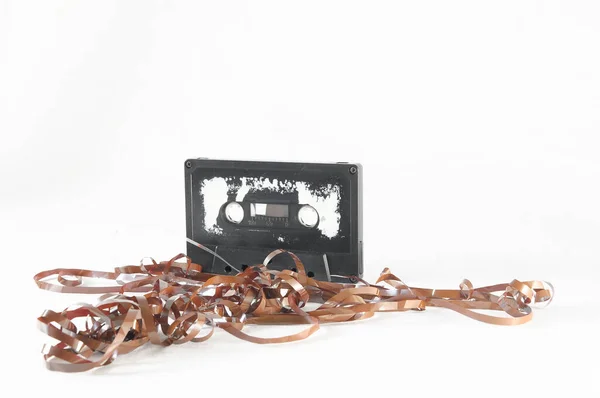 Ancient Vintage Used Musicassette White Background — Stock Photo, Image