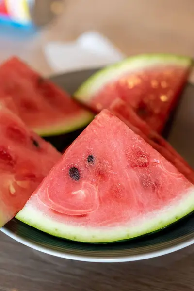 Vertical Closeup Cut Watermelon Bowl Selected Focus — Stock Photo, Image