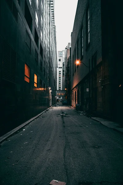 Vertical Shot Empty Street Old Buildings Montreal Ontario Canada Gloomy — Stock Photo, Image