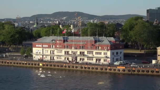 Einfahrt Den Hafen Von Oslo Morgen — Stockvideo