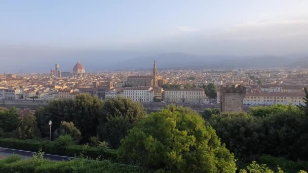 Uma Vista Panorâmica Piazzale Michelangelo Horizonte Florença Itália Durante Pôr — Vídeo de Stock