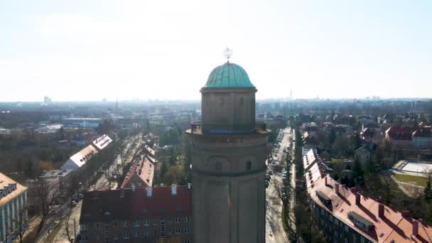 Drone Fly Water Tower Wroclaw — Stock Video