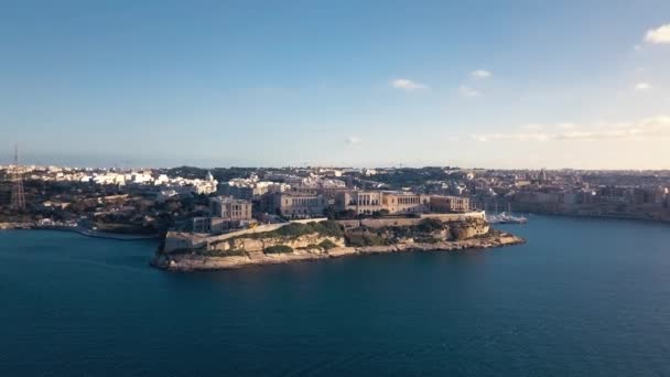 Bird Eye View Valletta Malta Beach Blue Sea Sunny Day — Stock Video