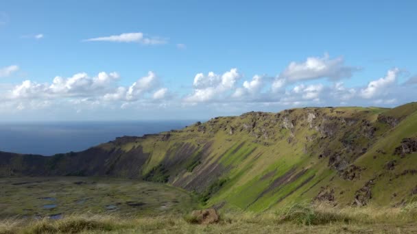 Aublick Auf Den Rano Kau Vulkan Auf Der Osterinsel Richtung — ストック動画