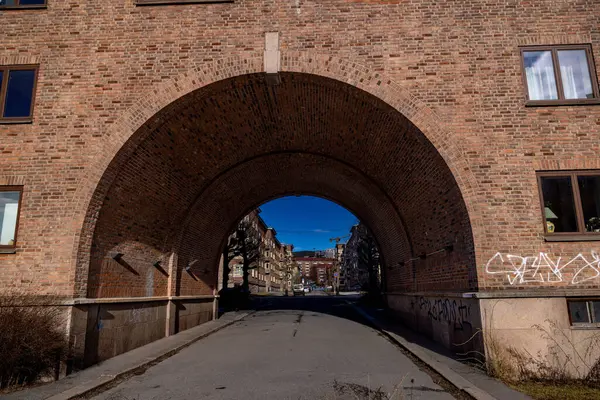 Muitos Arcos Agradáveis Que Adornam Casas Torshov Oslo Noruega — Fotografia de Stock