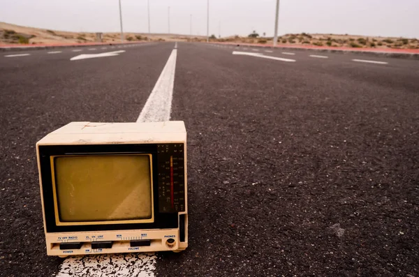 Broken Gray Television Abandoned Road — Stock Photo, Image