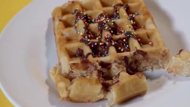 Time Lapse Eten Chocolade Wafel Later Vergeten — Stockvideo