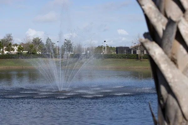 Una Fontana Nel Lago Una Giornata Sole — Foto Stock