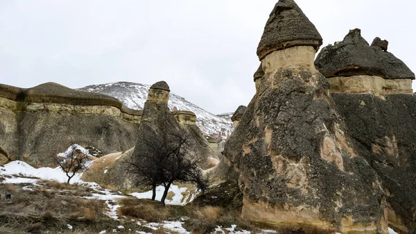 Över Grå Och Beige Geologiska Formationer Och Stenar Kappadokien Turkiet — Stockfoto