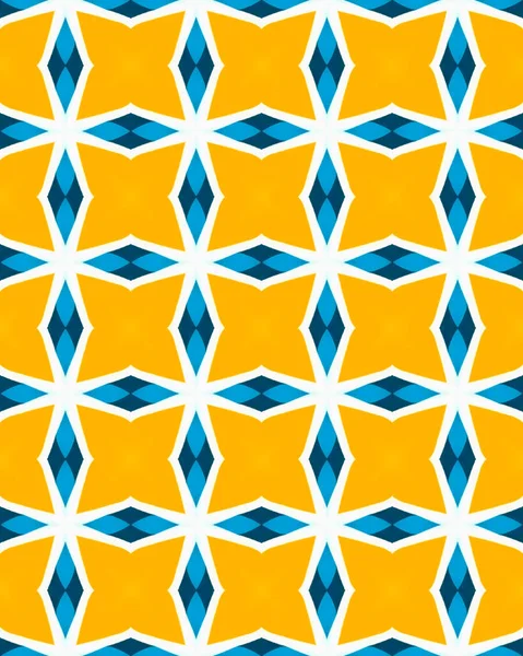 オレンジと青のシームレスなタイルの花のパターンのイラスト — ストック写真