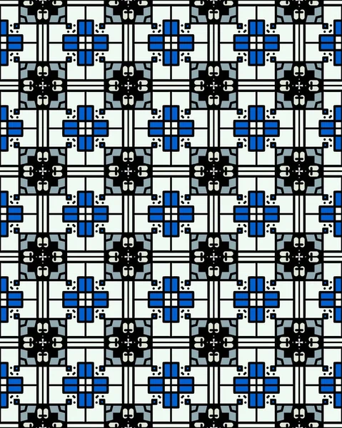 Nahtlos Wiederholbarer Blauer Weißer Und Schwarzer Hintergrund Mit Abstrakten Mustern — Stockfoto