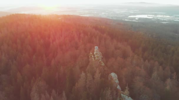 Luftburen Dronge Film Över Grober Waldstein Fichtel Bergen Tyskland — Stockvideo