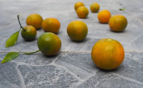 Closeup Fresh Tangerines Fallen Tree Ground — Stock Photo, Image