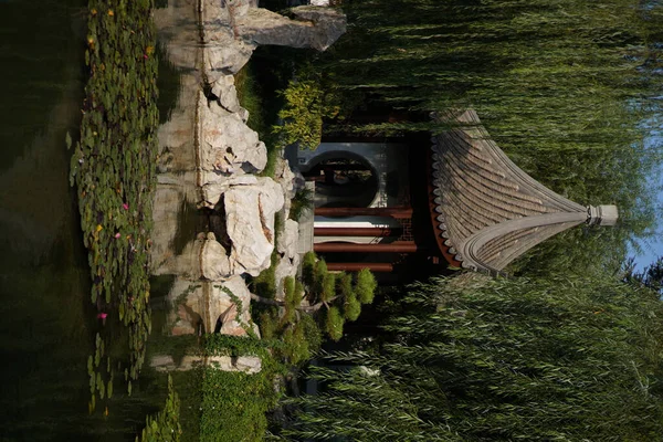 Plan Vertical Kiosque Traditionnel Dans Jardin Japonais — Photo