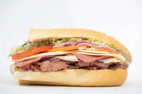 Italian Sub Sandwich Portraying All Its Ingredients White Background — Stock Photo, Image