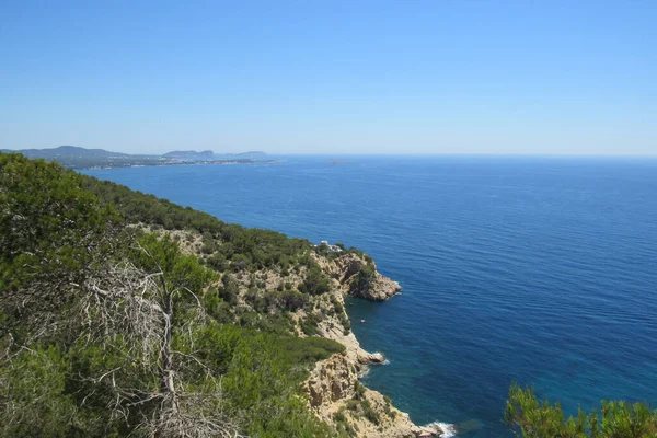 Flygbild Ett Grönt Berg Bredvid Ett Hav Ibiza Island — Stockfoto