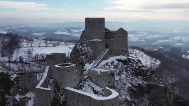 Closeup Srebrenik Castle Bosnia Herzegovina Winter — Stock Video