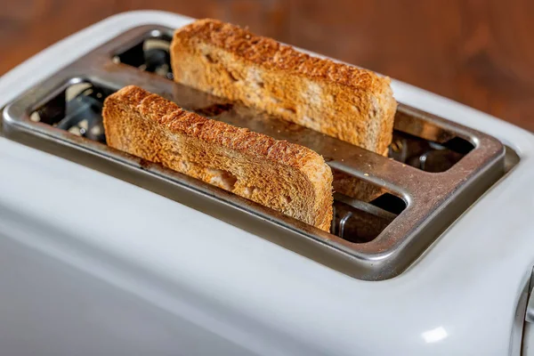Close Shot Roasted Bread Slices Popping Toaster Machine — Stock Photo, Image