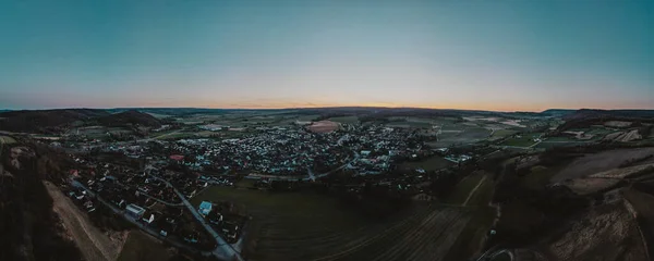 Воздушный Панорамный Вид Зданий Городе Время Восхода Солнца — стоковое фото