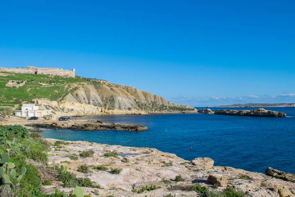 Vista Panorâmica Das Colinas Forte Chambray Gozo Malta Fortaleza Construída — Fotografia de Stock