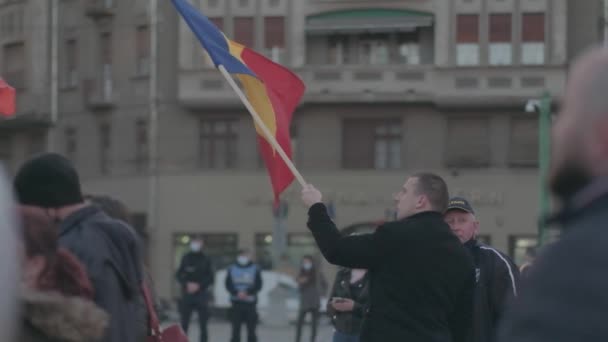Protest Gegen Die Strengen Vorschriften Der Rumänischen Stadt Timisoara — Stockvideo