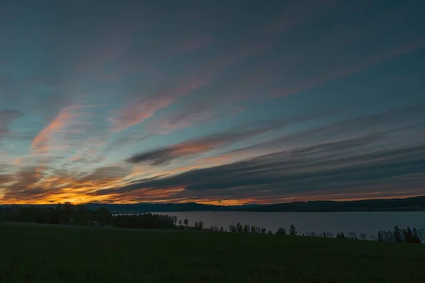 Der Wunderschöne Sonnenuntergang Über Dem Mjosa See Norwegen — Stockfoto