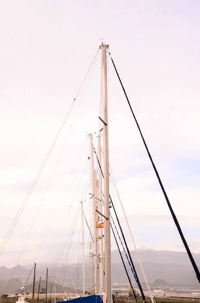 Alberi Sagoma Della Vela Yacht Nel Marina — Foto Stock