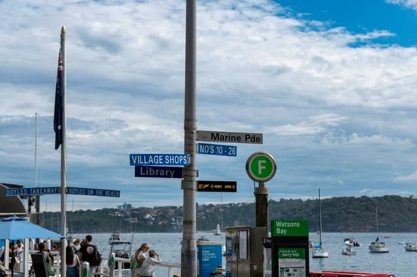 View Post Road Signs Cloudy Blue Sky — Stock Photo, Image