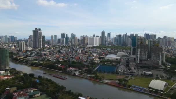 Antenn Trånga Bostadshus Och River Pasig Centrum Manila Filippinerna — Stockvideo