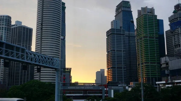 Гарний Сінгапур Яний Прекрасним Містом Червоним Заходом Сонця — стокове фото