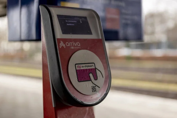 Arriva Payment Column Swipe Card Electronic Registration Dutch Railway Public — Stock Photo, Image