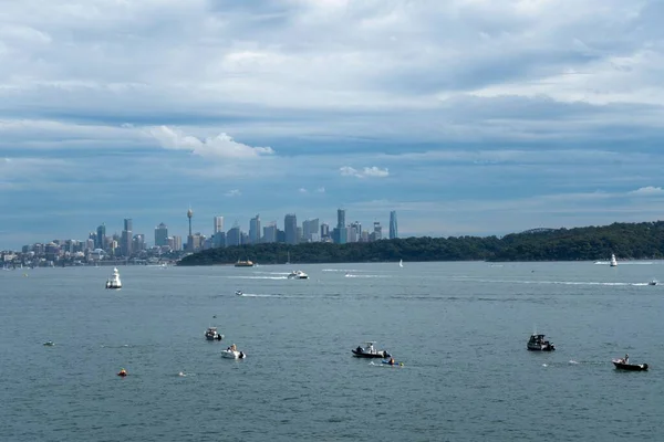 High Angle Shot Boats Sailing Blue Sea Cityscape Australia — Stock Photo, Image