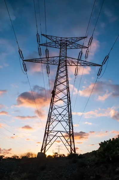 Pylon Energia Torre Transmissão Elétrica Alta Tensão — Fotografia de Stock