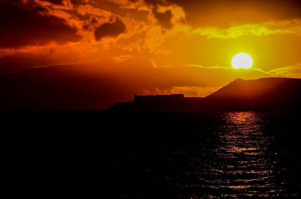 Sole Che Tramonta Sull Oceano Atlantico Tenerife Isole Canarie Spagna — Foto Stock